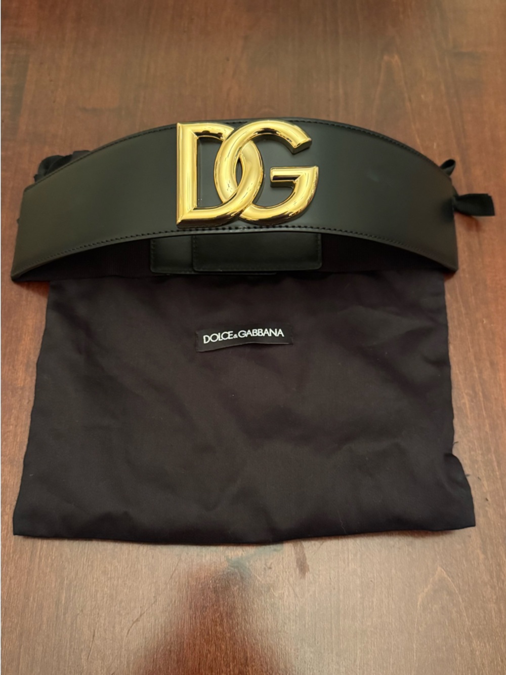 Dolce & Gabbana Black Leather Belt with Gold DG Logo